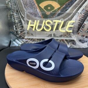 OOFOS Unisex OOahh Sport Slide Sandal, Navy White, 8 Women/6 Men